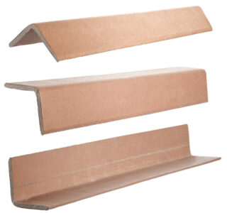 Industrial protection cardboard corner for protecting items during transport. Set of three product angles.